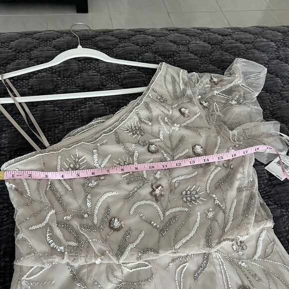 Adrianna Papel One Shoulder Beaded Formal Gown Biscotti New With Tags size 12 - Picture 9 of 14